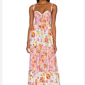 Agua Bendit x Revolve Pink and White Floral Maxi Dress